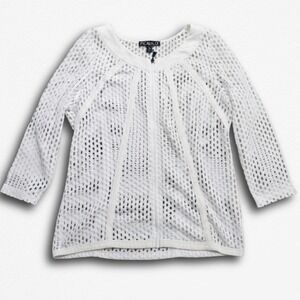 Picadilly White Mesh Zip Up Top 3/4 Sleeve‎ Open Knit Cardigan XS